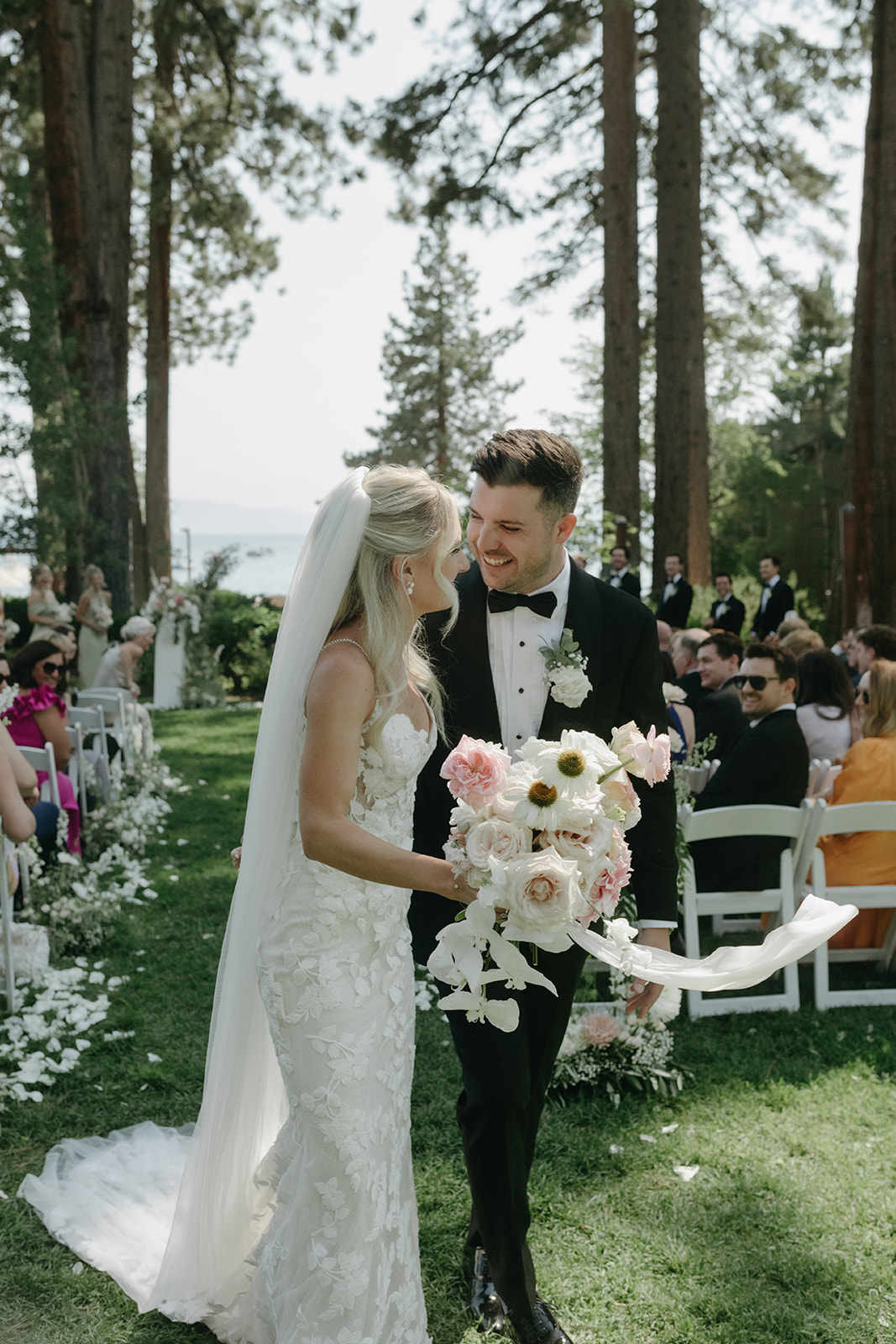 Bride Groom at The Hyatt Lake Tahoe Incline Village Nevada Summer Lakeside wedding